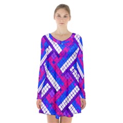Pop Art Mosaic Long Sleeve Velvet V-neck Dress by essentialimage365