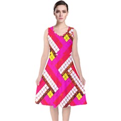 Pop Art Mosaic V-neck Midi Sleeveless Dress  by essentialimage365