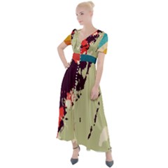 Abstract Colorful Pattern Button Up Short Sleeve Maxi Dress by AlphaOmega