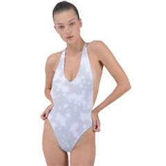 Rose White Backless Halter One Piece Swimsuit