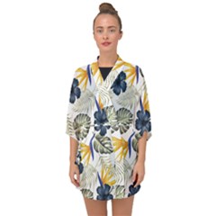 Tropical Blue Love Half Sleeve Chiffon Kimono by designsbymallika