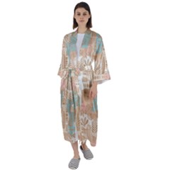 Off White Minimal Art Maxi Satin Kimono by designsbymallika
