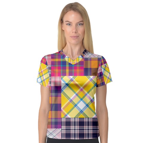 Checks Pattern V-neck Sport Mesh Tee by designsbymallika