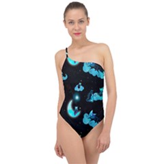 Starry Night With Foxes, Cats And An Owl Moon Classic One Shoulder Swimsuit by TanitaSiberia