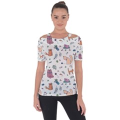 Funny Cats Shoulder Cut Out Short Sleeve Top by SychEva