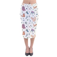 Funny Cats Velvet Midi Pencil Skirt by SychEva