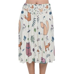Funny Cats Velvet Flared Midi Skirt by SychEva