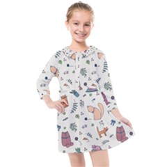 Funny Cats Kids  Quarter Sleeve Shirt Dress by SychEva