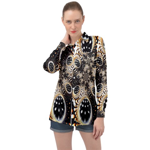 Fractal Jewerly Long Sleeve Satin Shirt by Sparkle
