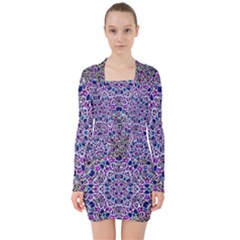 Digital Painting Drawing Of Flower Power V-neck Bodycon Long Sleeve Dress by pepitasart