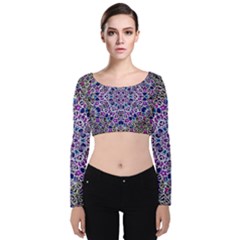 Digital Painting Drawing Of Flower Power Velvet Long Sleeve Crop Top by pepitasart