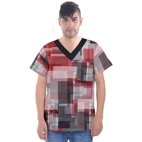 Abstract Tiles, Mixed Color Paint Splashes, Altered Men s V-neck Scrub Top by Casemiro