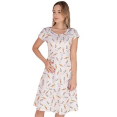Cute Bunnies And Carrots Pattern, Light Colored Theme Classic Short Sleeve Dress