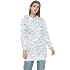 Cute Bunnies And Carrots Pattern, Light Colored Theme Women s Long Oversized Pullover Hoodie by Casemiro
