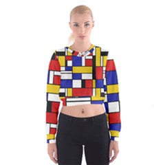 Stripes And Colors Textile Pattern Retro Cropped Sweatshirt by DinzDas