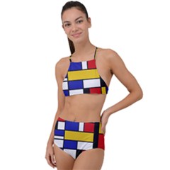 Stripes And Colors Textile Pattern Retro High Waist Tankini Set by DinzDas