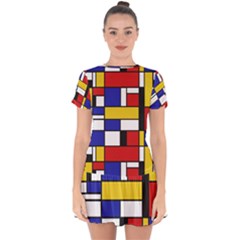 Stripes And Colors Textile Pattern Retro Drop Hem Mini Chiffon Dress