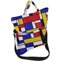 Stripes And Colors Textile Pattern Retro Fold Over Handle Tote Bag by DinzDas