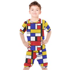Stripes And Colors Textile Pattern Retro Kids  Tee And Shorts Set by DinzDas