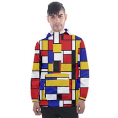 Stripes And Colors Textile Pattern Retro Men s Front Pocket Pullover Windbreaker by DinzDas