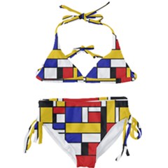 Stripes And Colors Textile Pattern Retro Kids  Classic Bikini Set by DinzDas