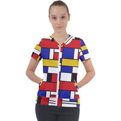 Stripes And Colors Textile Pattern Retro Short Sleeve Zip Up Jacket by DinzDas