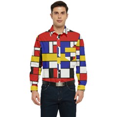 Stripes And Colors Textile Pattern Retro Men s Long Sleeve Pocket Shirt  by DinzDas