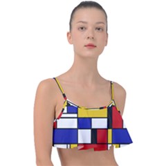 Stripes And Colors Textile Pattern Retro Frill Bikini Top by DinzDas