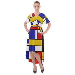 Stripes And Colors Textile Pattern Retro Front Wrap High Low Dress by DinzDas