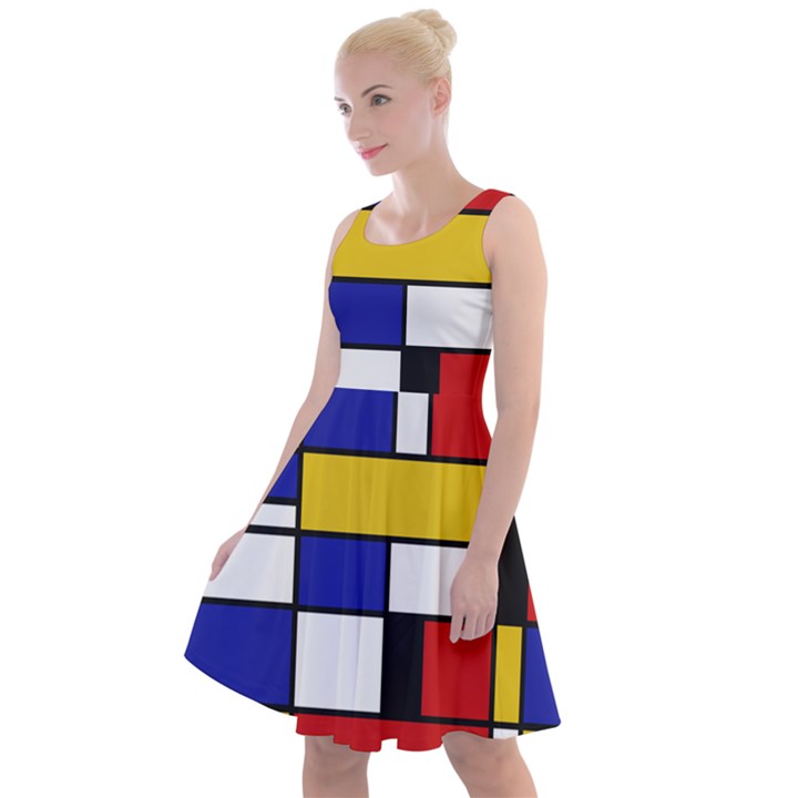 Stripes And Colors Textile Pattern Retro Knee Length Skater Dress