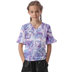 Tie Diy Diys Retro Batic Design Kids  V-neck Horn Sleeve Blouse