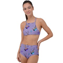 Japanese Ramen Sushi Noodles Rice Bowl Food Pattern High Waist Tankini Set by DinzDas