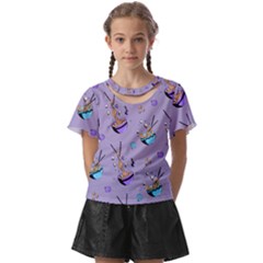 Japanese Ramen Sushi Noodles Rice Bowl Food Pattern Kids  Front Cut Tee by DinzDas