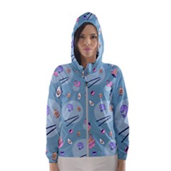 Japanese Ramen Sushi Noodles Rice Bowl Food Pattern 2 Women s Hooded Windbreaker by DinzDas