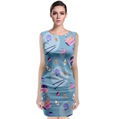 Japanese Ramen Sushi Noodles Rice Bowl Food Pattern 2 Sleeveless Velvet Midi Dress by DinzDas