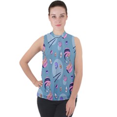 Japanese Ramen Sushi Noodles Rice Bowl Food Pattern 2 Mock Neck Chiffon Sleeveless Top by DinzDas