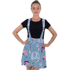 Japanese Ramen Sushi Noodles Rice Bowl Food Pattern 2 Velvet Suspender Skater Skirt by DinzDas