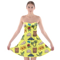 Tropical Island Tiki Parrots, Mask And Palm Trees Strapless Bra Top Dress by DinzDas