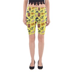 Tropical Island Tiki Parrots, Mask And Palm Trees Yoga Cropped Leggings by DinzDas
