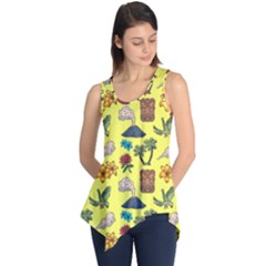 Tropical Island Tiki Parrots, Mask And Palm Trees Sleeveless Tunic by DinzDas