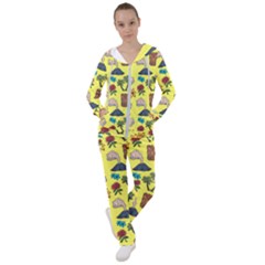 Tropical Island Tiki Parrots, Mask And Palm Trees Women s Tracksuit by DinzDas