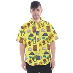 Tropical Island Tiki Parrots, Mask And Palm Trees Men s Short Sleeve Shirt