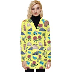 Tropical Island Tiki Parrots, Mask And Palm Trees Button Up Hooded Coat  by DinzDas