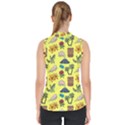 Tropical Island Tiki Parrots, Mask And Palm Trees Mock Neck Shell Top View2
