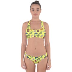 Tropical Island Tiki Parrots, Mask And Palm Trees Cross Back Hipster Bikini Set by DinzDas