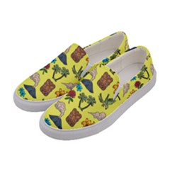 Tropical Island Tiki Parrots, Mask And Palm Trees Women s Canvas Slip Ons by DinzDas