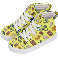Tropical Island Tiki Parrots, Mask And Palm Trees Kids  Hi-top Skate Sneakers by DinzDas