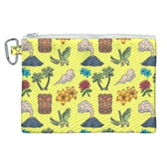 Tropical Island Tiki Parrots, Mask And Palm Trees Canvas Cosmetic Bag (xl) by DinzDas