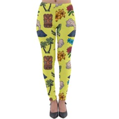 Tropical Island Tiki Parrots, Mask And Palm Trees Lightweight Velour Leggings by DinzDas