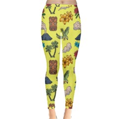 Tropical Island Tiki Parrots, Mask And Palm Trees Inside Out Leggings by DinzDas